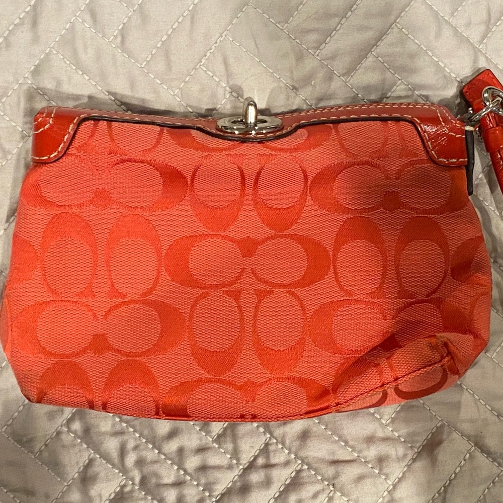 COACH Orange Wristlet With Silver Clasp